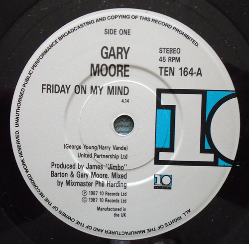 GARY MOORE FRIDAY ON MY MIND 7 INCH SINGLE VIRGIN 10 RECORDS TEN 164 P/S - Picture 4 of 6