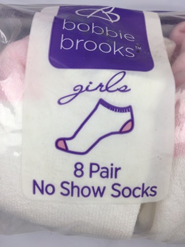 Bobbie Brooks Girl’s Socks Lowcut 8 Pair White/Pink Sz 9-31/2 Cotton Blend New - Picture 2 of 6