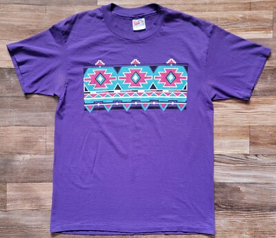 VTG 90 s Size Large Native American Southwestern Single Stitch Tee Shirt Purple
