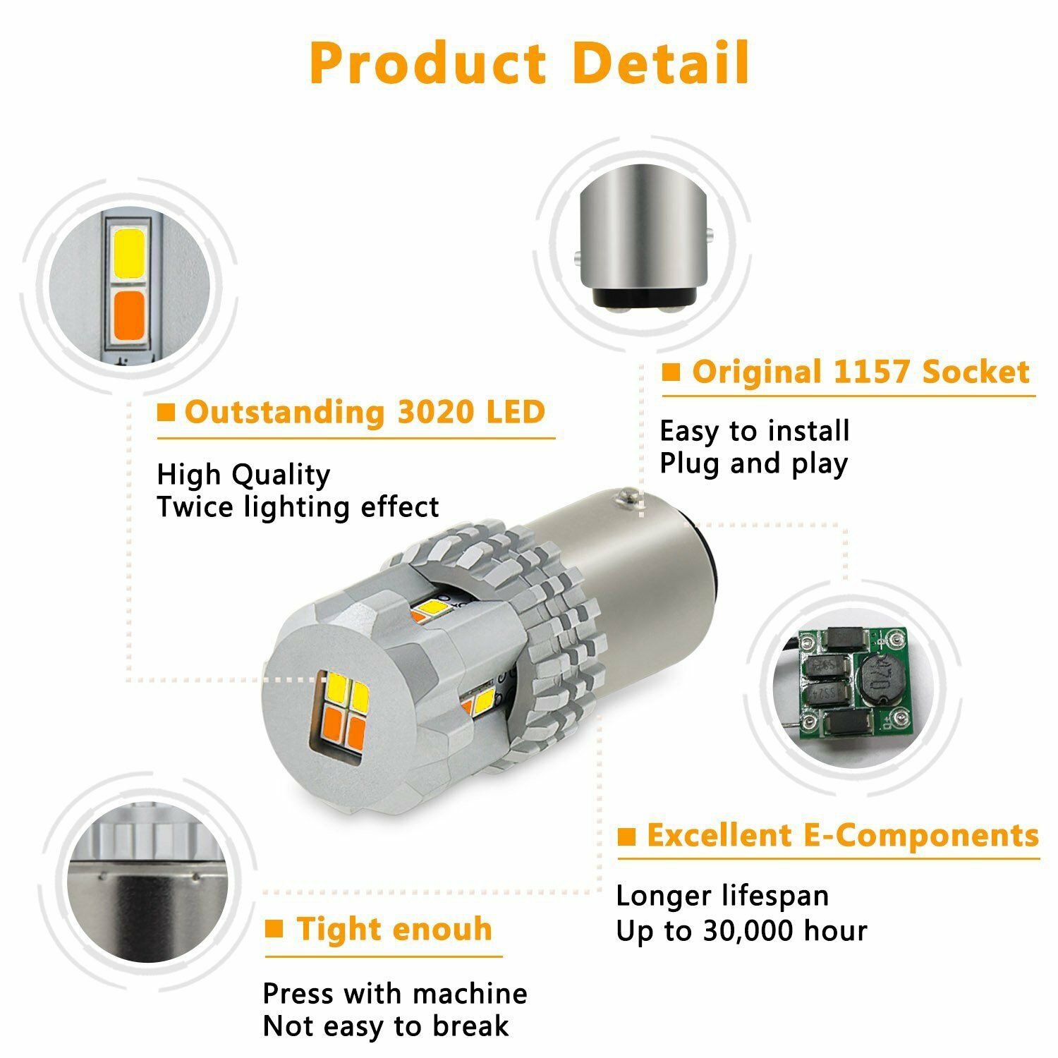 JDM ASTAR 1157 Dual Color 3020 SMD White Amber LED Switchback Turn Signal Lights 750164300248 eBay