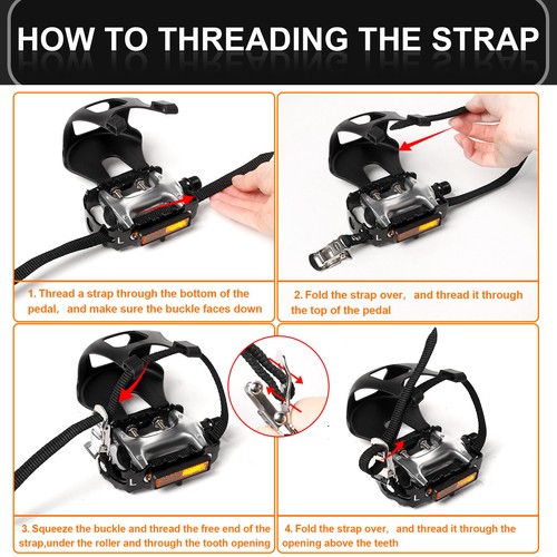 Pinzas plateadas para dedos de pedal con correas ciclismo para bicicleta de carretera y montaña 9/16" - Imagen 7 de 9