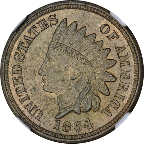 1864 No L 1C J-356a Copper, Thick planchet Indian Cent NGC MS64BN (PHOTO SEAL...