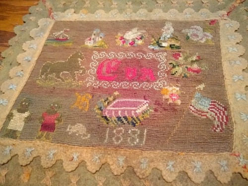 Antik 1881 Handgestrickt Handarbeit Deko Szene Tischdeko, Wohn Wandteppich - Bild 9 von 10