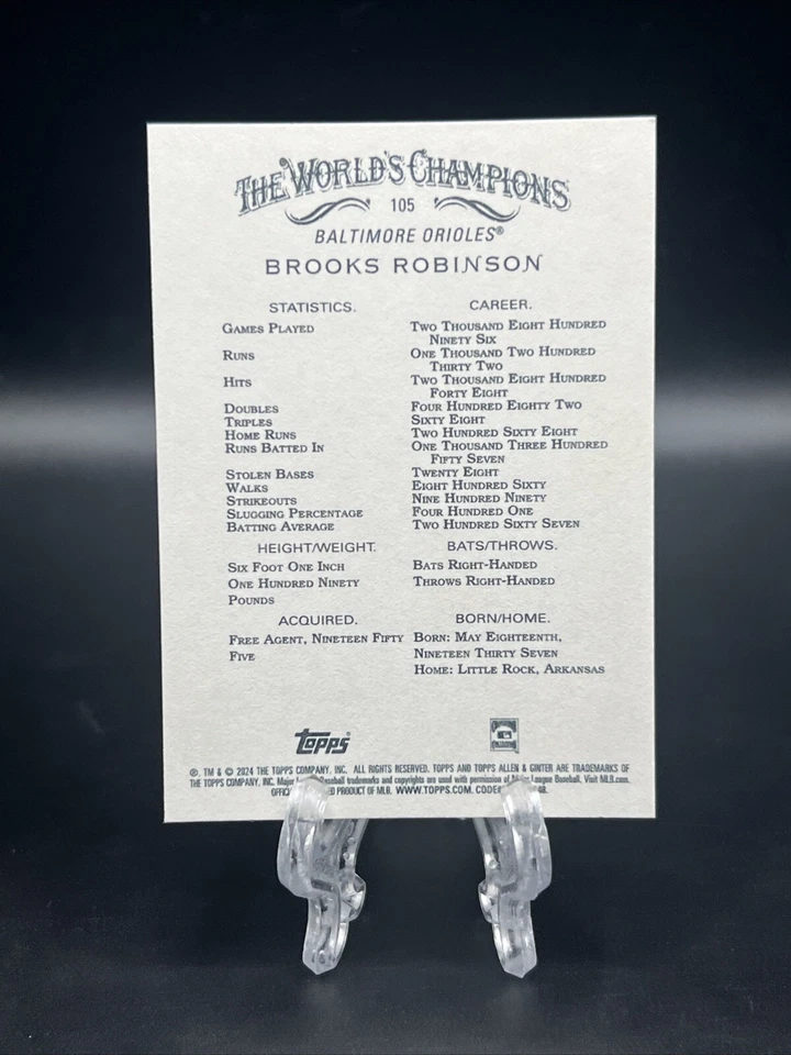 2024 Topps Allen & Ginter Baseball Brooks Robinson Foil  Filagree #105 Orioles - Image 2 of 2