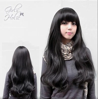 Damen Schwarz und braun glocke lang Perücke mit Pony modell 003T