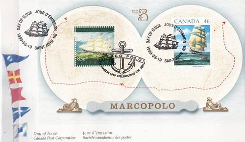 W CANADA 1779 FDC MARCOPOLO AUSTRALIA JOINT ISSUE SOUVENIR SHEET FIRST DAY COVER