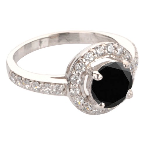 2.36Ct 100% Natural Black Diamond White Accents Diamond Ring In 14KT White Gold - Picture 4 of 8