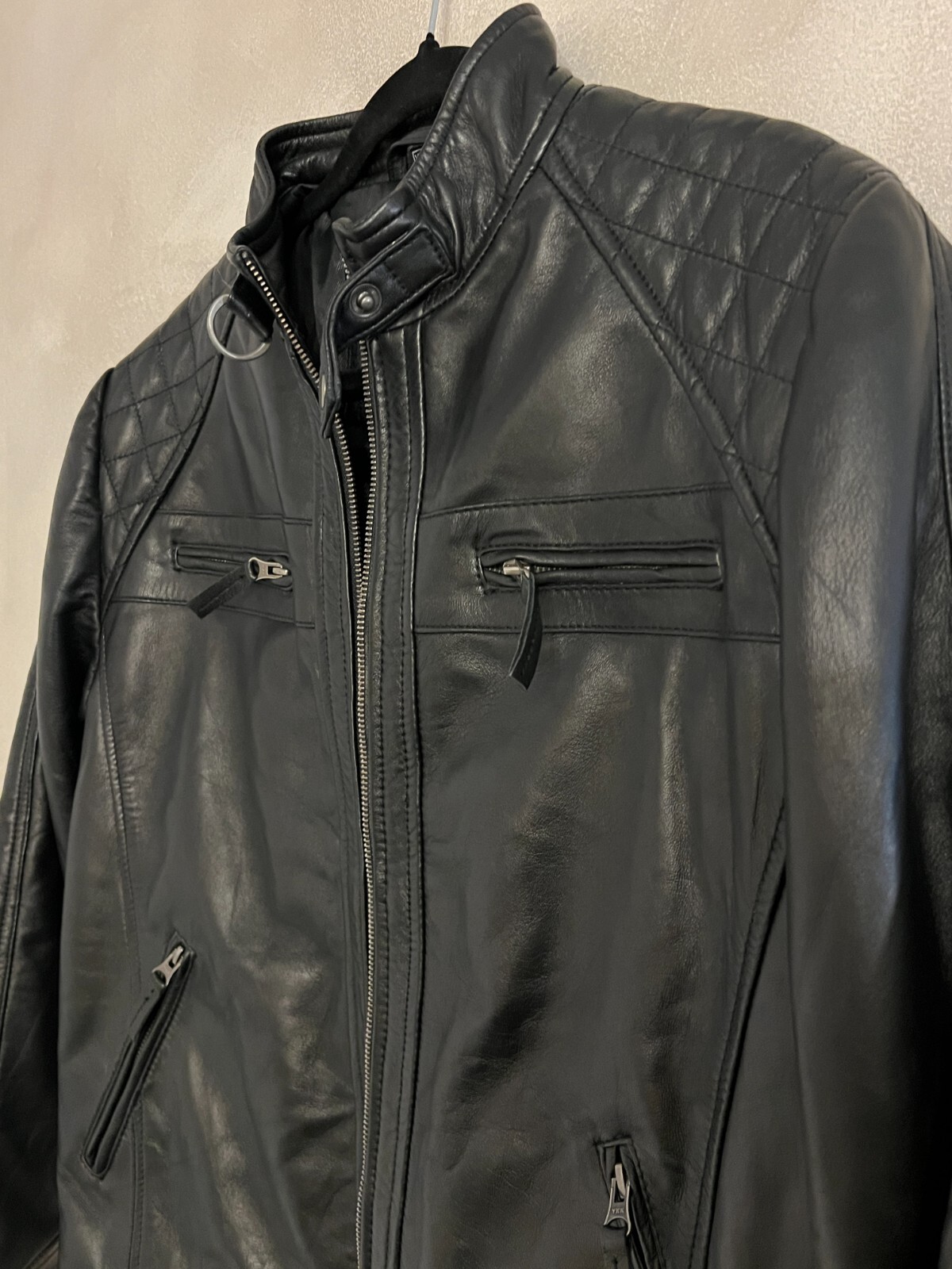 Mens Biker Jacket Real Leather Infinity London Quilted Size XL - New RRP = £159 image 10