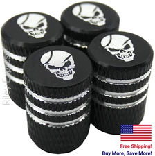 4x Wheel Tire Valve Cap Stem Cover For Bike, Car, Trucks Skull BLACK