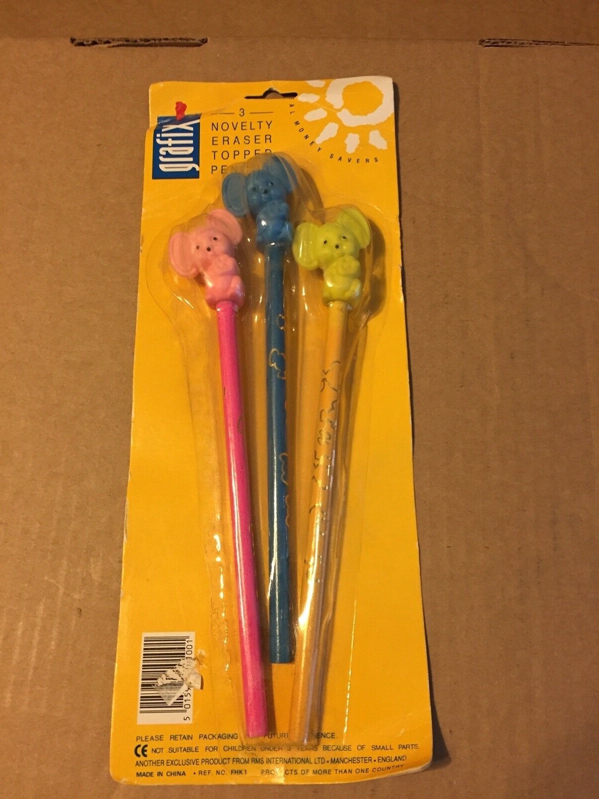 LOT OF 3 NOVELTY ERASER TOPPED PENCILS (MICE WITH CHEESE ERASERS