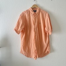 Ralph Lauren Button Down Shirt Mens Orange Short Sleeve Classic Fit Size XL