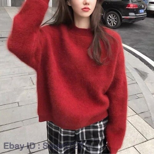 Winter Womens Faux Angora Cashmere Warm Sweater Fluffy Fuzzy Plush Jumper Hot - Picture 14 of 34