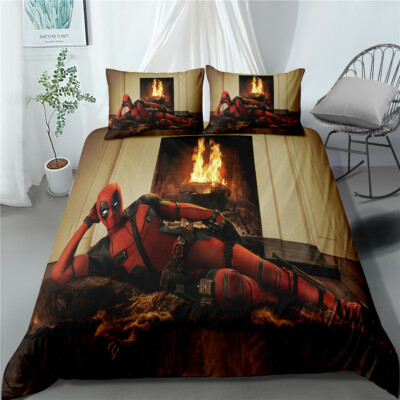 Single/Double/Queen/King Size Bed Quilt Duvet Doona Cover Set Deadpool Fireplace