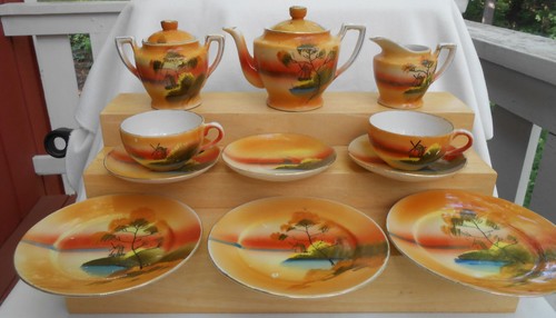 23 pc CHILDS TEA SET TREE IN THE MEADOW WINDMILL teapot creamer JAPAN TOY - Picture 2 of 4