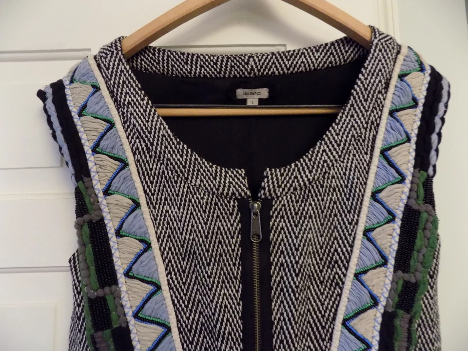 Vestido Isato FABULOUS Tejido Tribal Espiga Negro Blanco Azul Gris Acanalado Talla L Foto 2 de 4