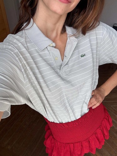 Polo Vintage Lacoste, Vibrante Rayas Algodón Oversize Unisex Camiseta con - Imagen 2 de 10