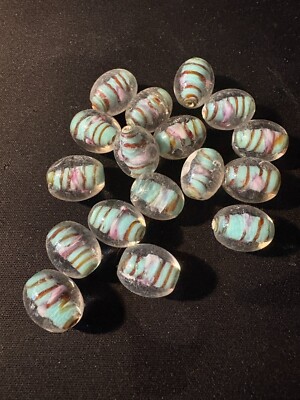 17 spiral glass beads (B690)- Unique beads transparent green turquoise 15mm