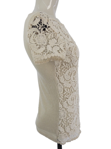 Next Blouse T Shirt Crochet Beige Floral Lace Overlay Cotton Blend size UK 8 - Picture 3 of 10