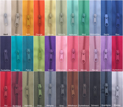 Reißverschluss endlos 5m, Spirale 3mm + 15 Schieber/Zipper, Meterware, 33 Farben