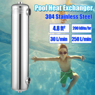 Pool Heat Exchanger Tube 200K Same Side 1''+ 1 1/2''FPT FAST 304 Stainless Steel