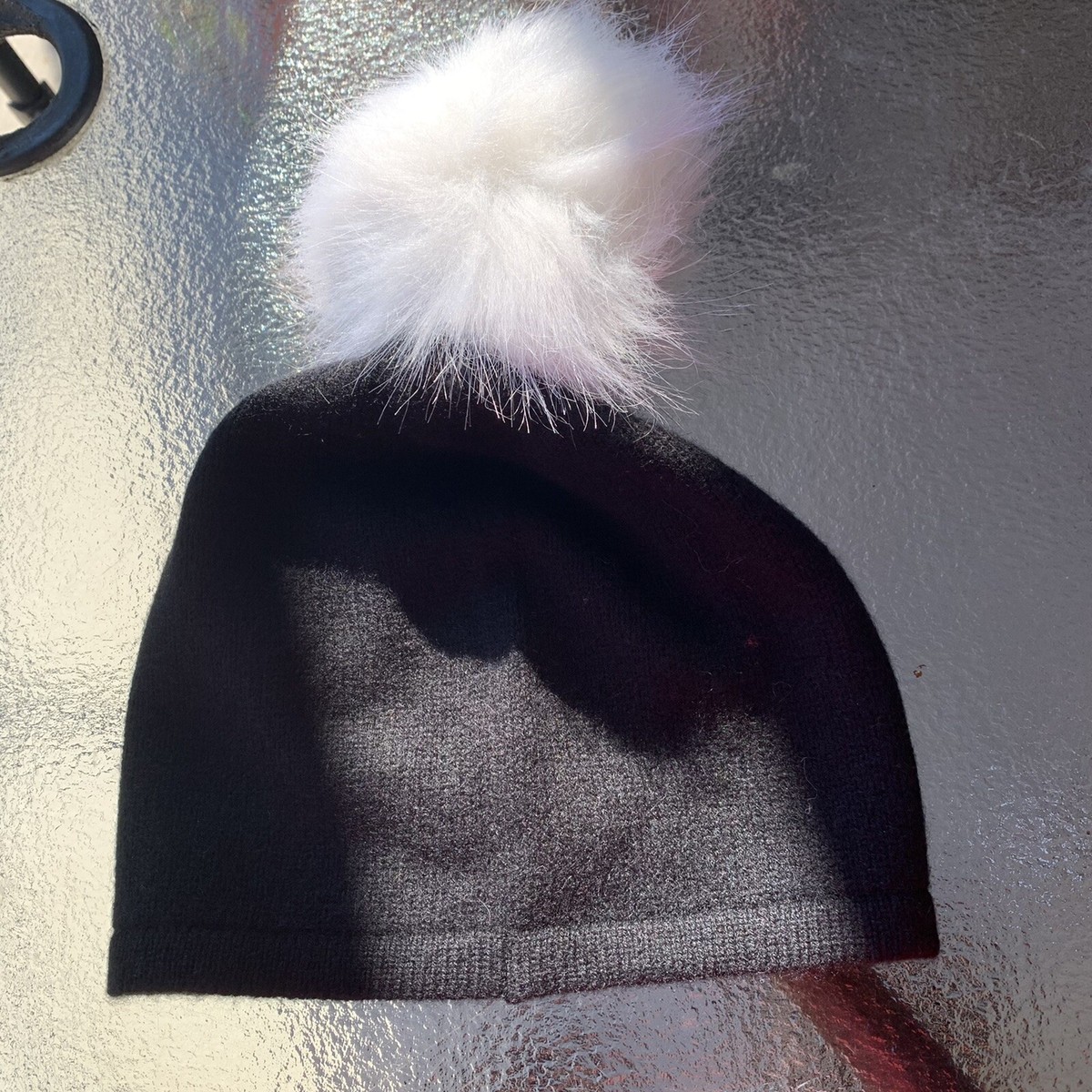 NWT Hannah Rose 100% black cashmere hat with pompom | eBay