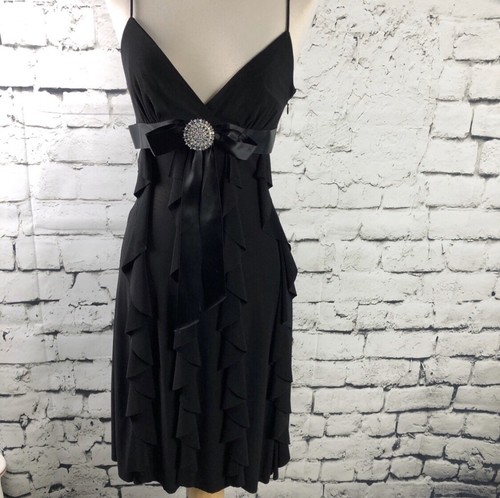 Betsey & Adam Womens Dress Size 6 Black Solid Sheath Knee Length Cocktail Ruffle - Picture 7 of 7