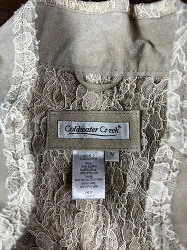 Hellbraune Damen-Lederweste durchgehender Reißverschluss bestickt Spitze Medium Coldwater Creek - Bild 2 von 15