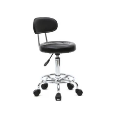 New Round Shape Adjustable Salon Stool with Back and Line Black --