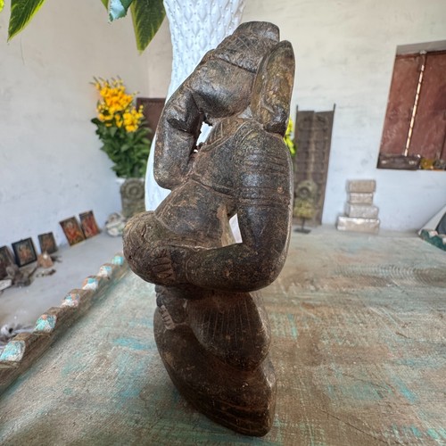 Old Vintage Collectible Stone Carved Lord Ganesha Statue 5" Decorative Figurine - Picture 4 of 9