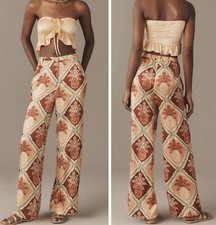 NWT Farm Rio Pineapple Satin Wide-Leg Pants, Size L