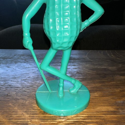 Portamonete vintage 8 1/4" alto Mr. Peanut verde plastica da collezione - Foto 3 di 7