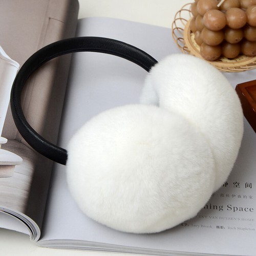 Women's Real Rex Rabbit Fur Earmuffs Winter Warm Ear Cover Protection Earflaps - Picture 14 of 15