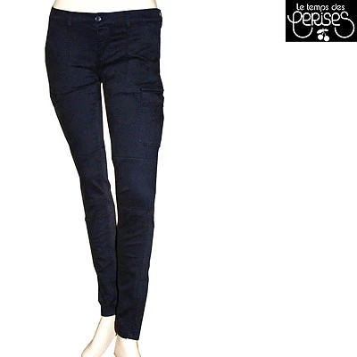 LE TEMPS DES CERISES Treillis cargo slim fit noir femme SALENTO - Photo 1/3