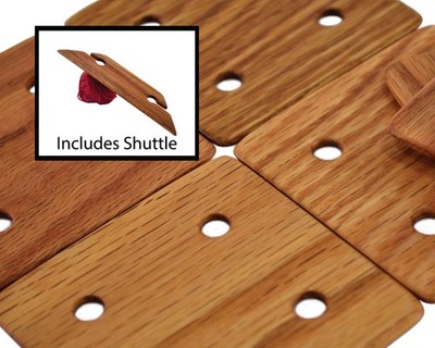 24 Weaving Cards or Tablets with 4 holes and Shuttle Handcrafted from Red Oak