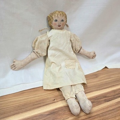 Vintage 1984 Cloth Rag Doll Elizabeth Signed By Cindy Wagner Primitive Handmade