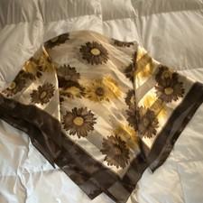 Women s Square Sheer Chiffon Scarf Floral Brown Cream Yellow