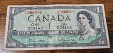 1954 Bank of Canada One/Un Dollar Banknote Rasminsky 1 $