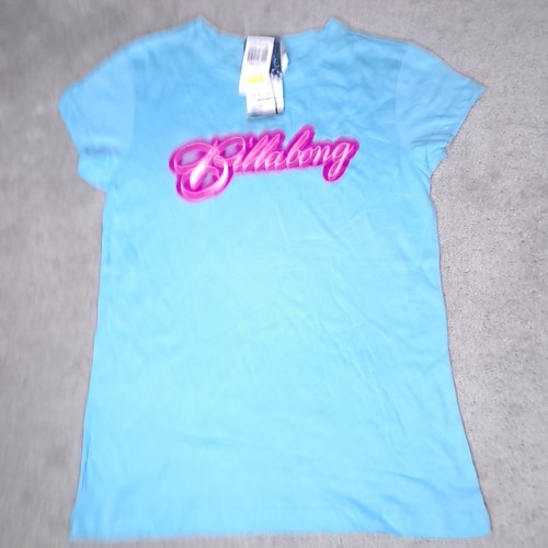 Vintage Y2K Billabong T-shirt Girls Medium Blue Spellout Logo Slim 2010s