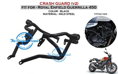 Black V2 Crash Guard With ''Slider Fit For Royal Enfield Guerrilla 450''
