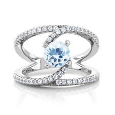 1.48 Ct Round Sky Blue Topaz 925 Sterling Silver Swirl Ring