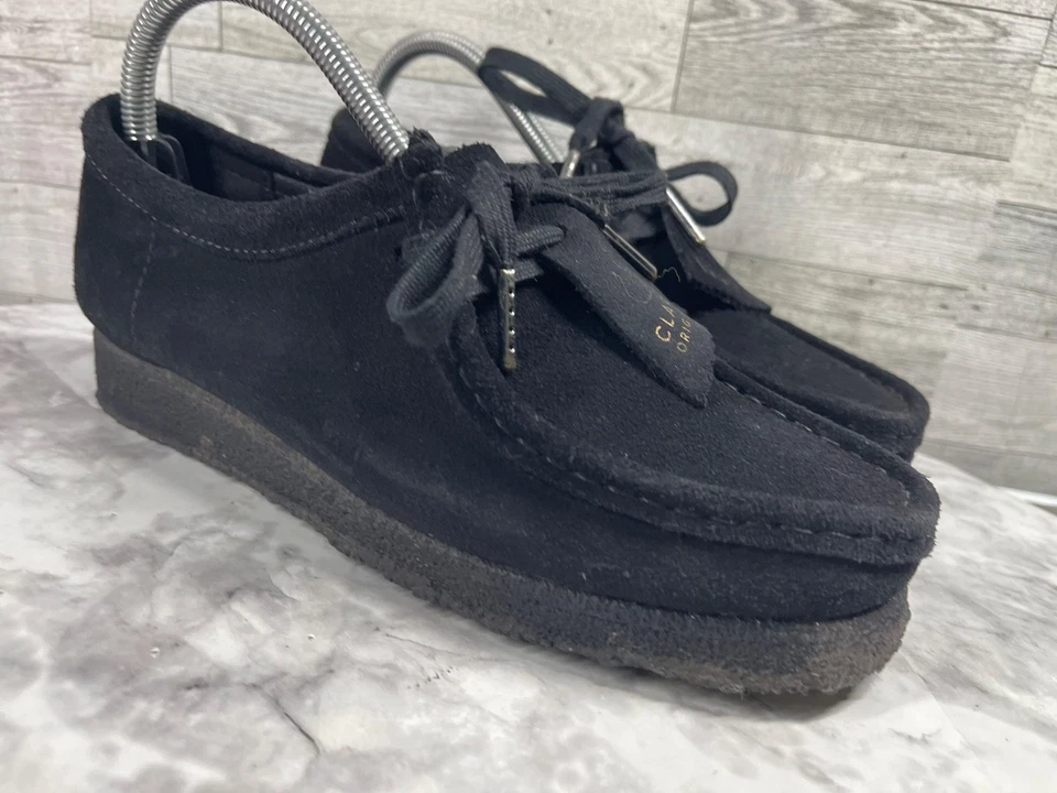Clarks Wallabee Oxford Women 8M Originals Shoes Black Suede Moc toe Lace Up - Image 2 of 4