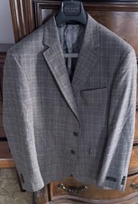 TED BAKER LONDON  JAY  Trim Tan Plaid Wool Jacket Size 46R FS