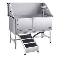 Stainless Steel Dog Washing Station, 62 inch Pet Grooming Tub w/ Ramp, PE Water