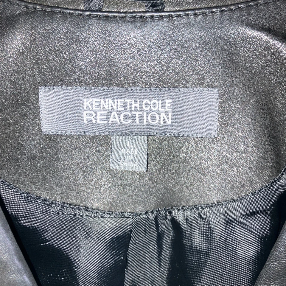 Kenneth Cole Reaction Black 100% Leather Button Front Spy Jacket Blazer Women L - Image 3 of 4