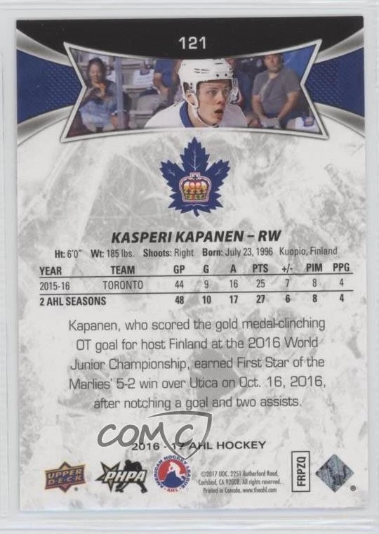 2016-17 Upper Deck AHL SP Green Kasperi Kapanen #121 Rookie RC - Image 2 of 2