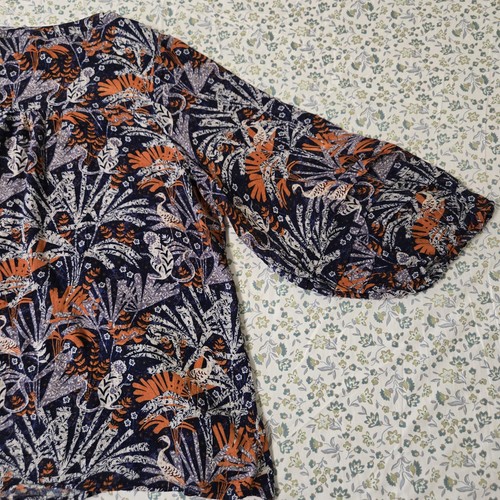 Maeve by Anthropologie Blouse Womens XL Blue Orange Bird Floral Boho Peasant Top - Picture 22 of 24