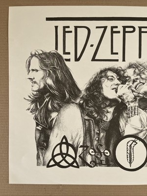 Vintage 1960s Led Zepplin Sketch Poster Black And White Music