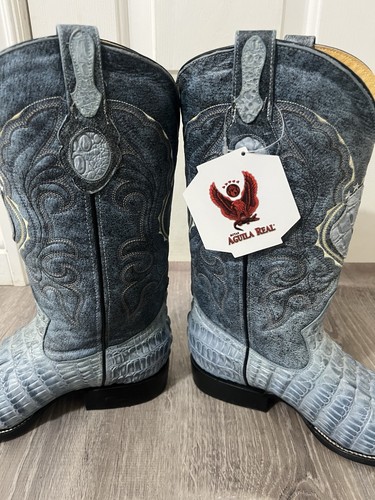 Aguila Real Handmade Rodeo Western Boots Caiman Print J Toe Mens Sz 7 - Picture 2 of 9