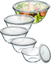 Glass Mixing Bowls with Lids Set of 5(4.78Qt,2.2Qt,1.7Qt,1.1Qt,0.85Qt),Thick Gla