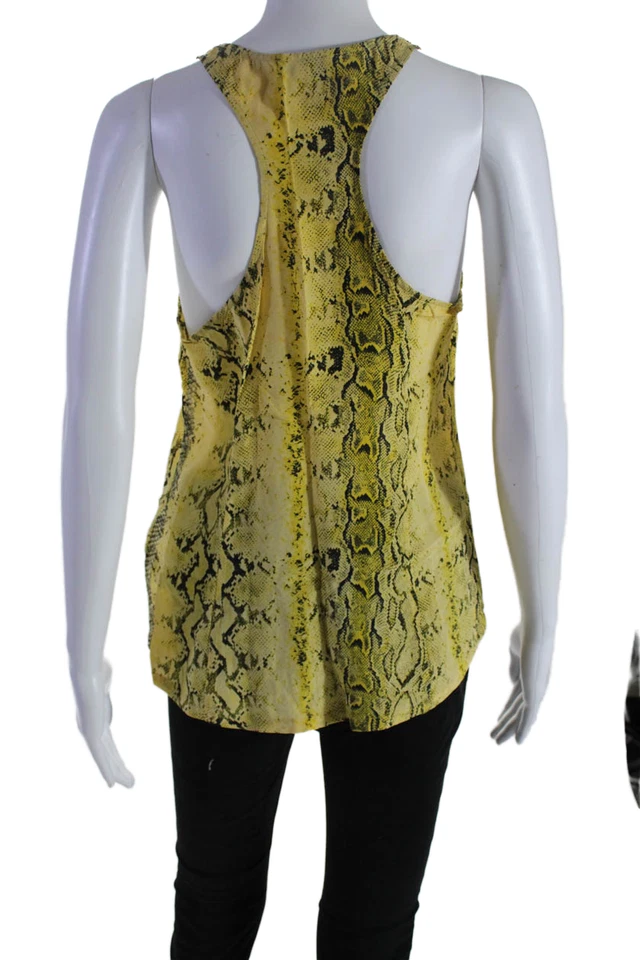 Camiseta sin mangas Joie para mujer con estampado de piel de serpiente de seda amarilla negra talla pequeña Foto 3 de 4